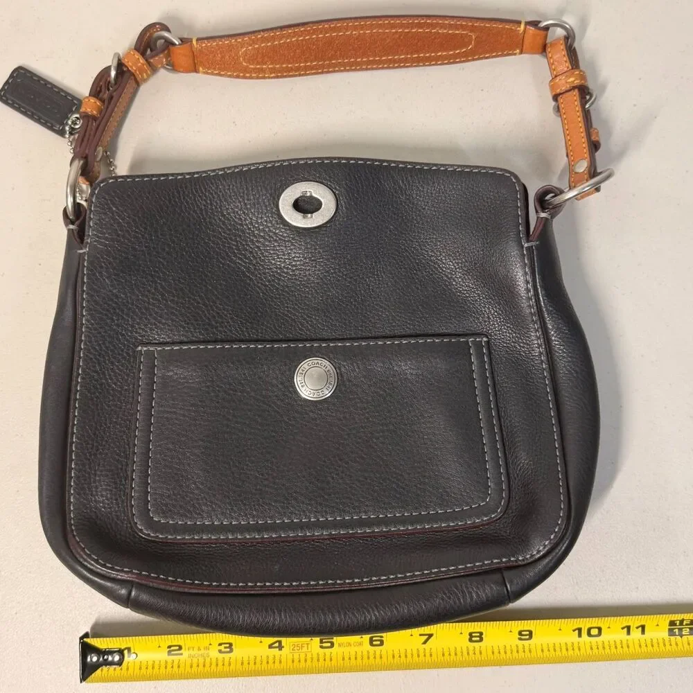 Coach Chelsea Pebbled Black Leather Hobo Handbag Brown Strap - Picture 11 of 14